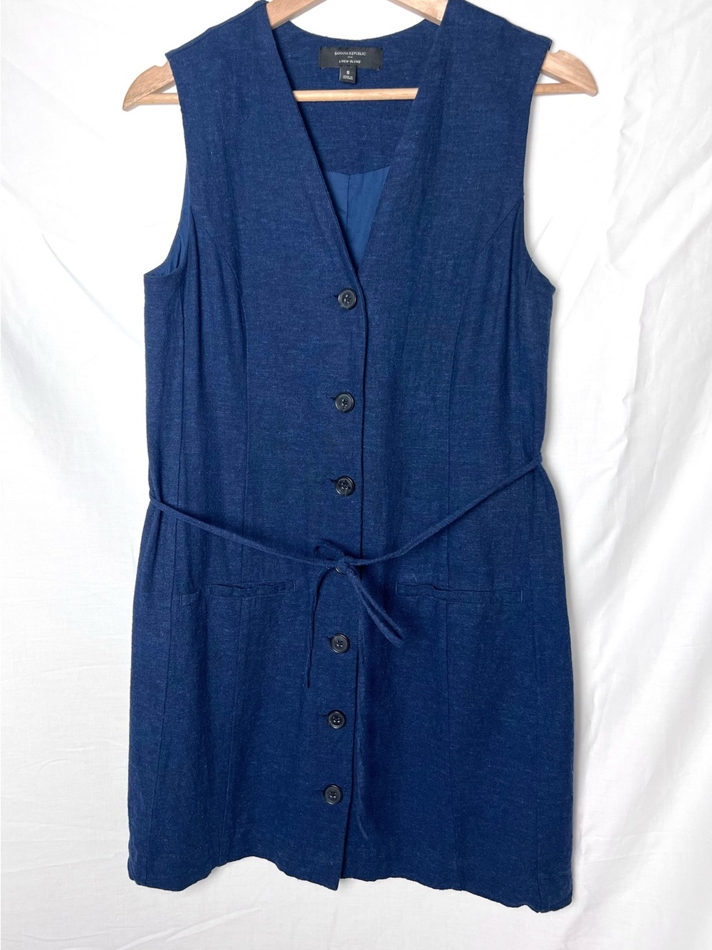 Banana Republic Navy Blue Sleeveless Button-Front Dress